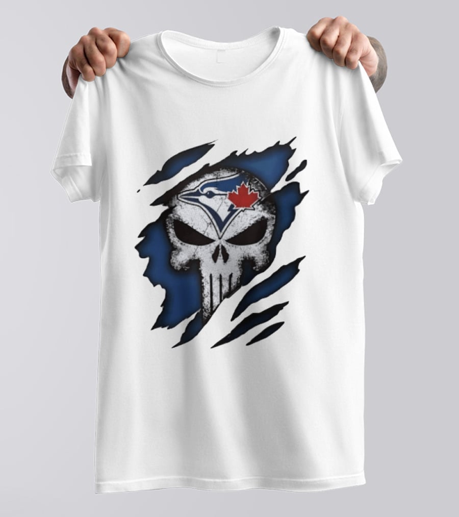 Toronto Blue Jays Punisher Skull Ripped Fabric Men's T-Shirt