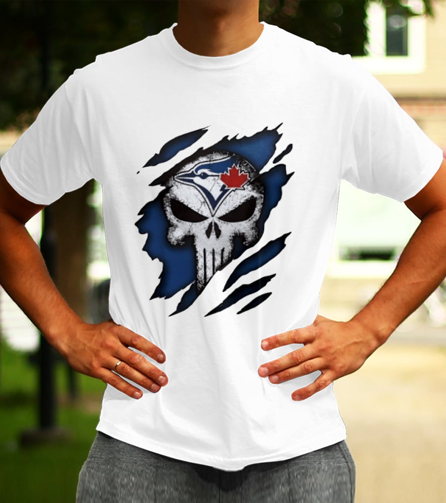 Toronto Blue Jays Punisher Skull Ripped Fabric Men's T-Shirt