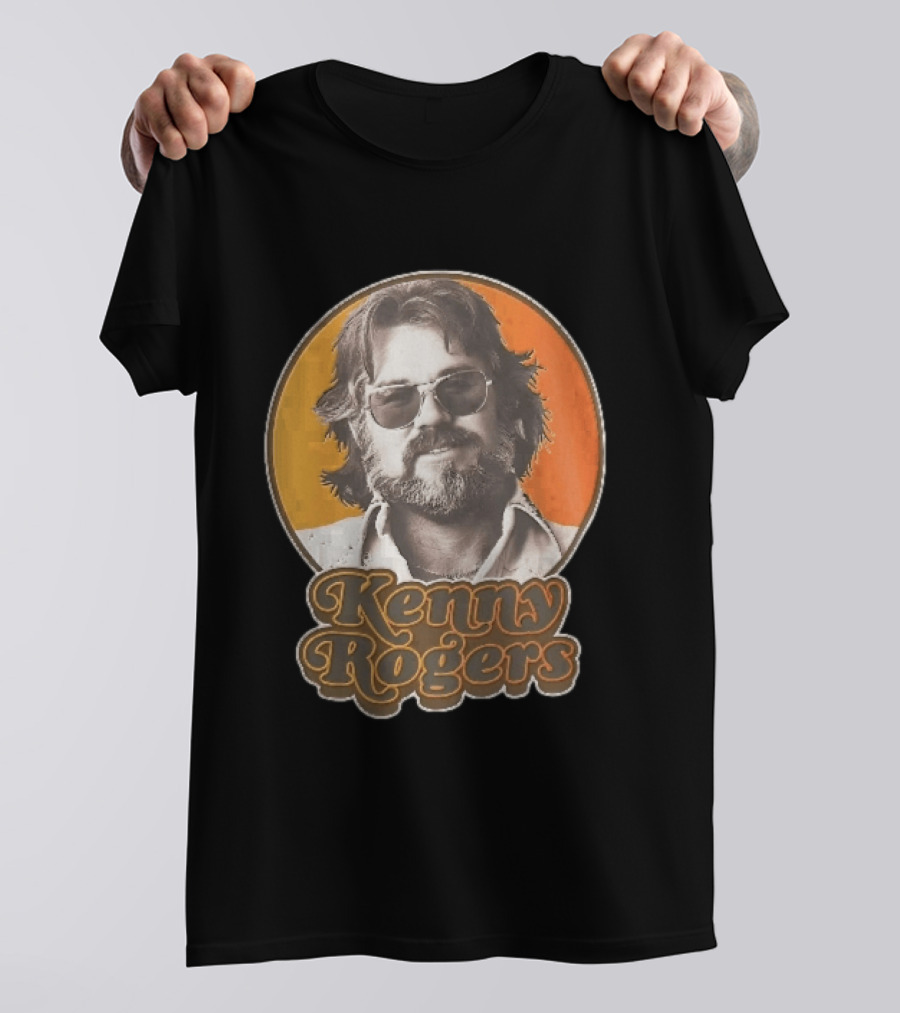 Kenny Rogers Retro Sunglasses Beard 70s Style Orange T-Shirt
