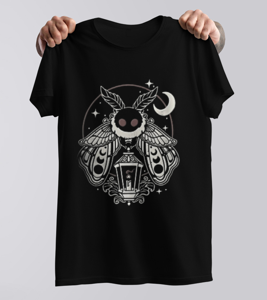 Mothman Red Eyes Candle Lantern Crescent Moon Stars T-Shirt