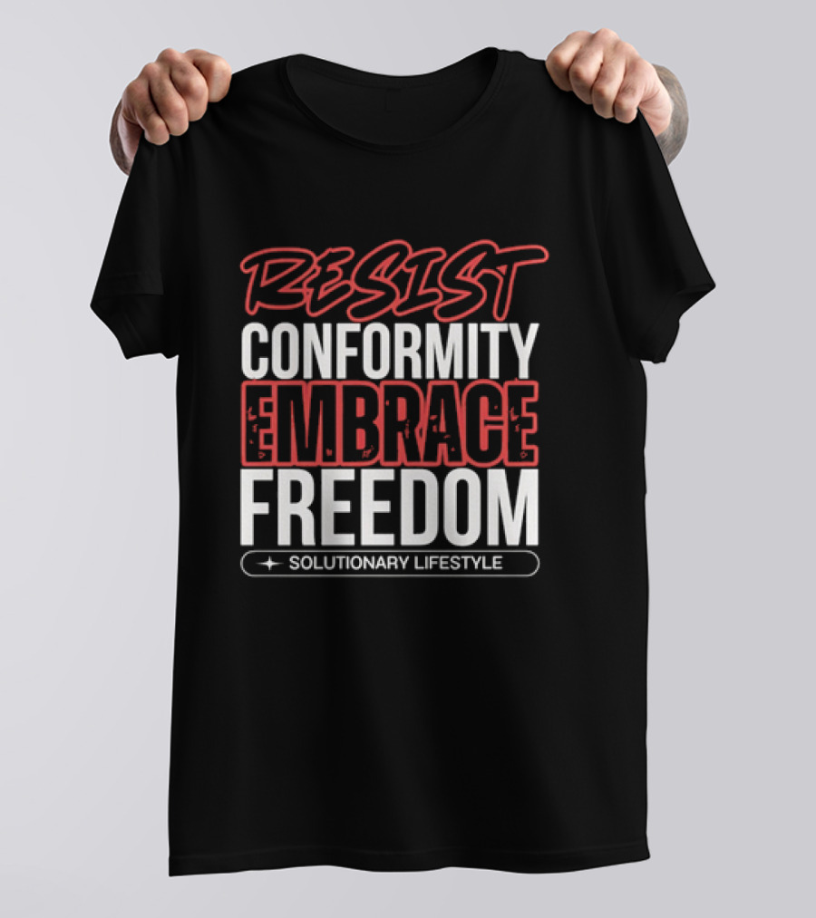 RESIST Conformity Embrace Freedom Solutionary Lifestyle Red White Distressed T-Shirt