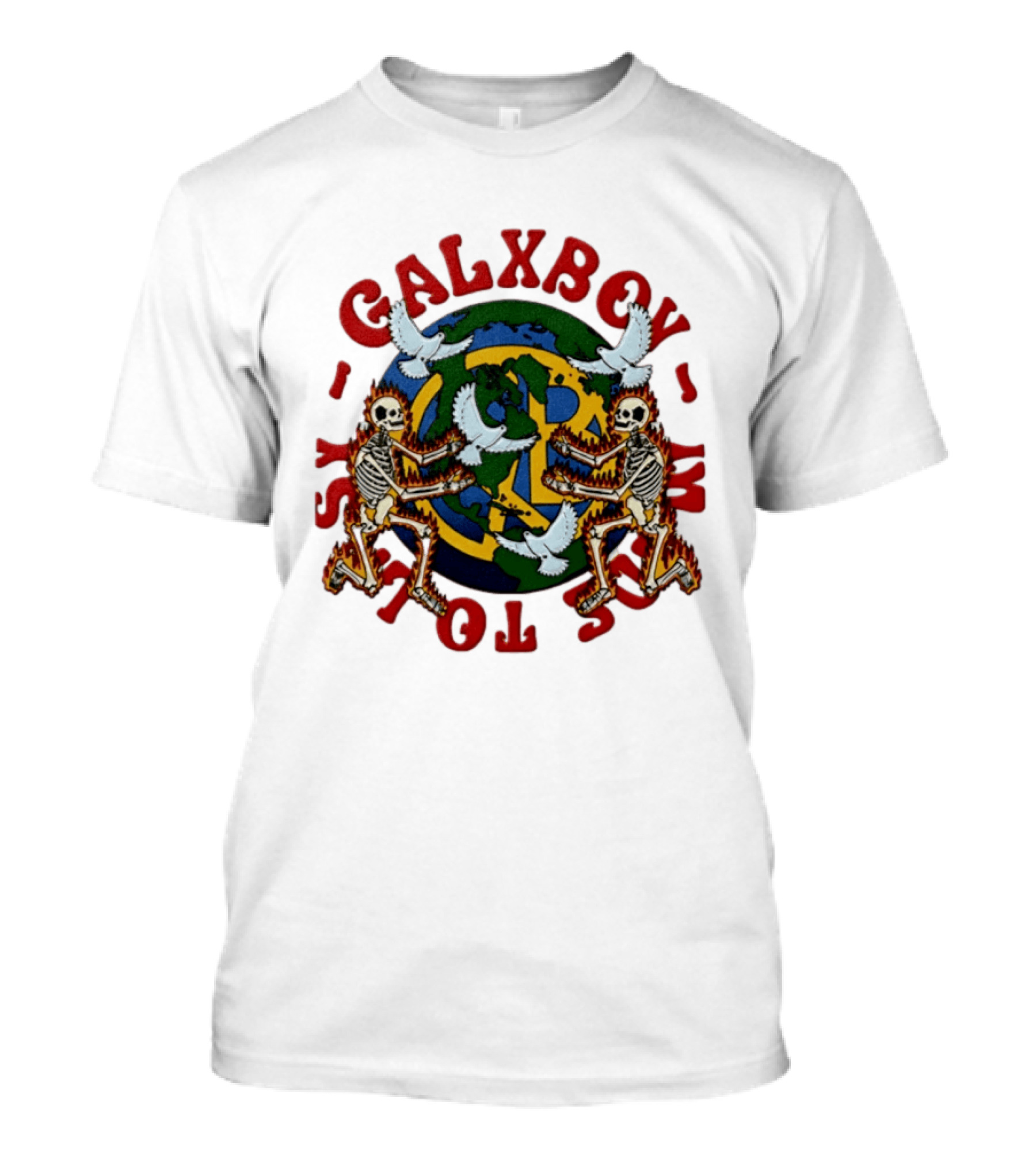 Galxboy Systms Toys Flaming Skeletons With Doves Peace T-Shirt