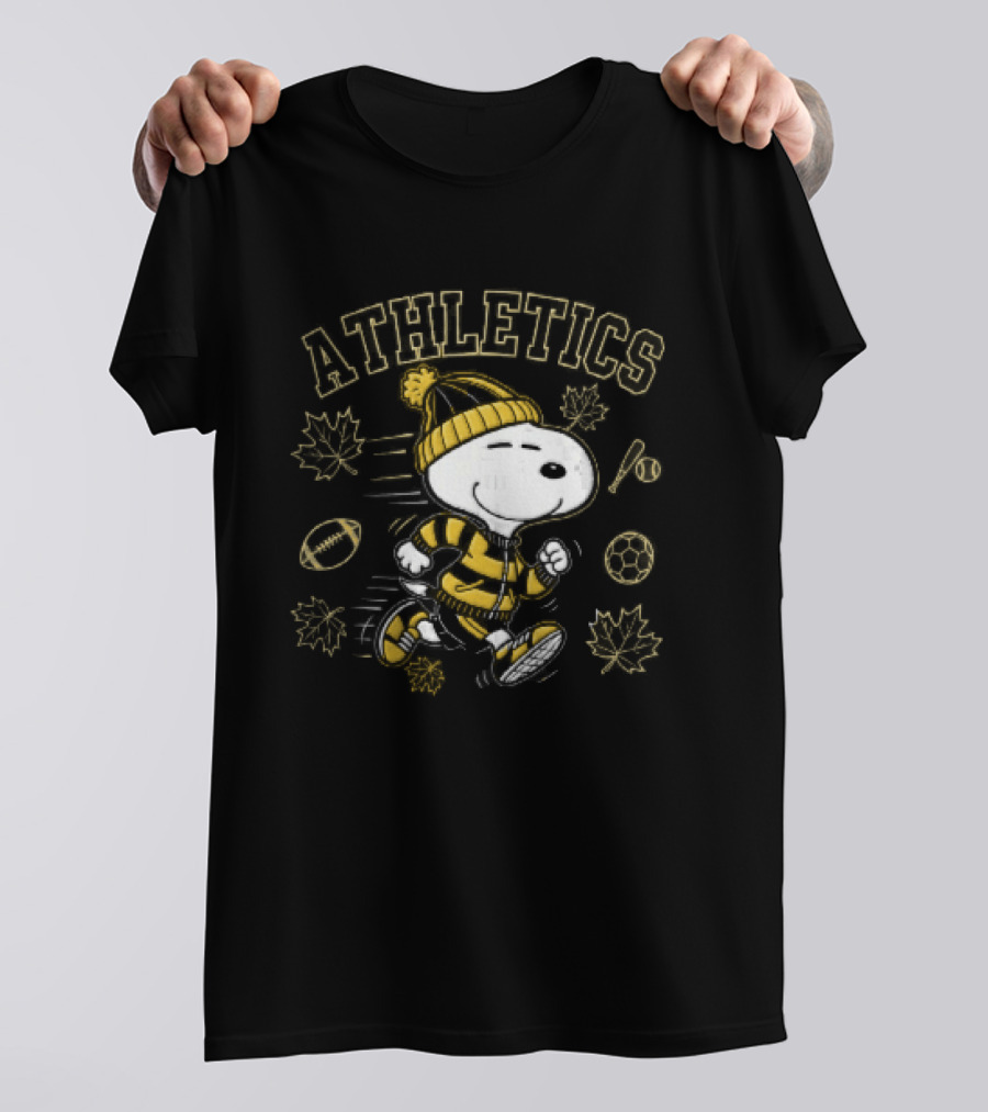Athletics Snoopy Running Beanie Sports Equipment Maple Leaves Cartoon T-Shirt
