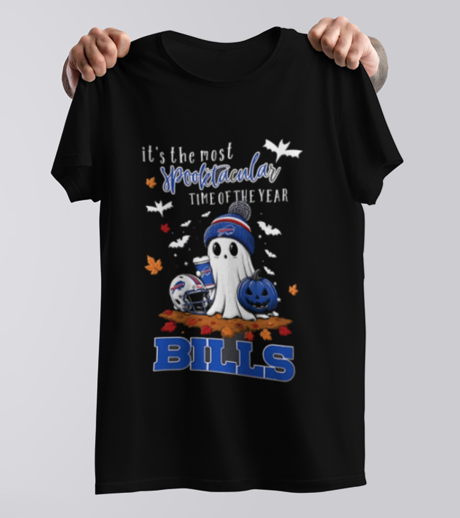 Buffalo Bills Spooktacular Ghost Football Helmet Pumpkin Halloween Time T-Shirt