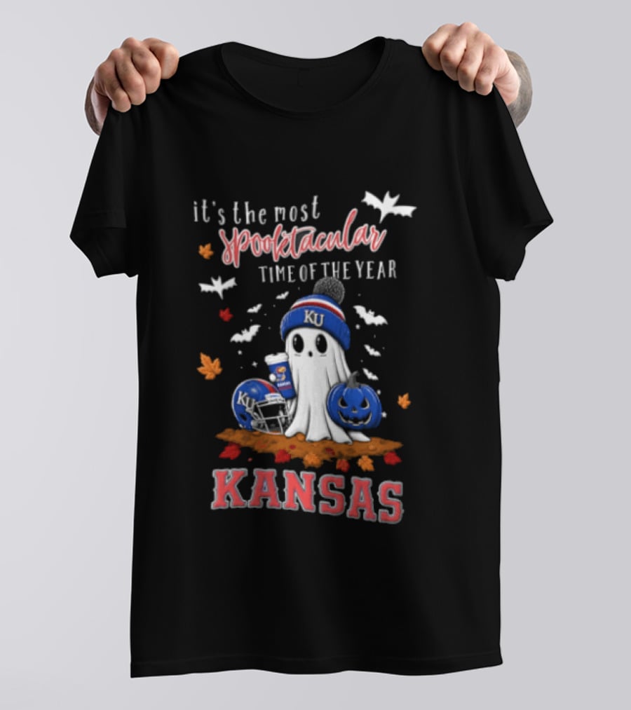Kansas Jayhawks It's The Most Spooktacular Time Of Year Ghost Beanie Pumpkin T-Shirt