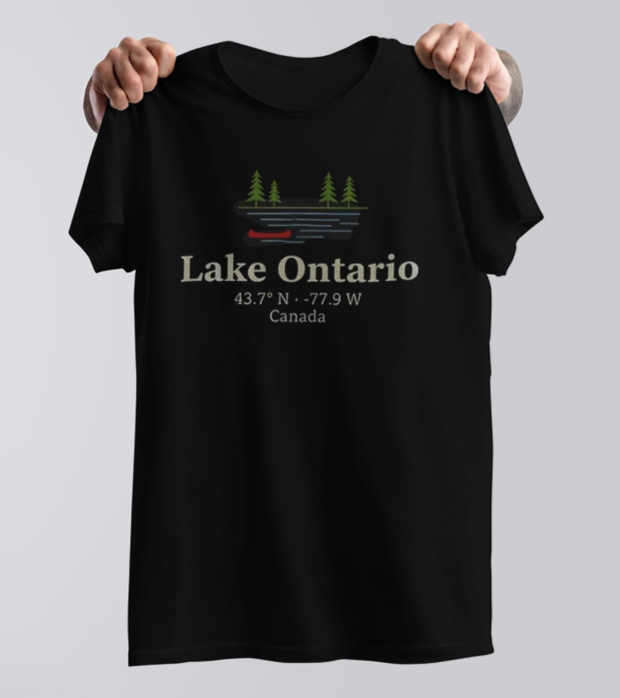 Lake Ontario 43.7° N 77.9° W Canada Canoe Pine Trees T-Shirt