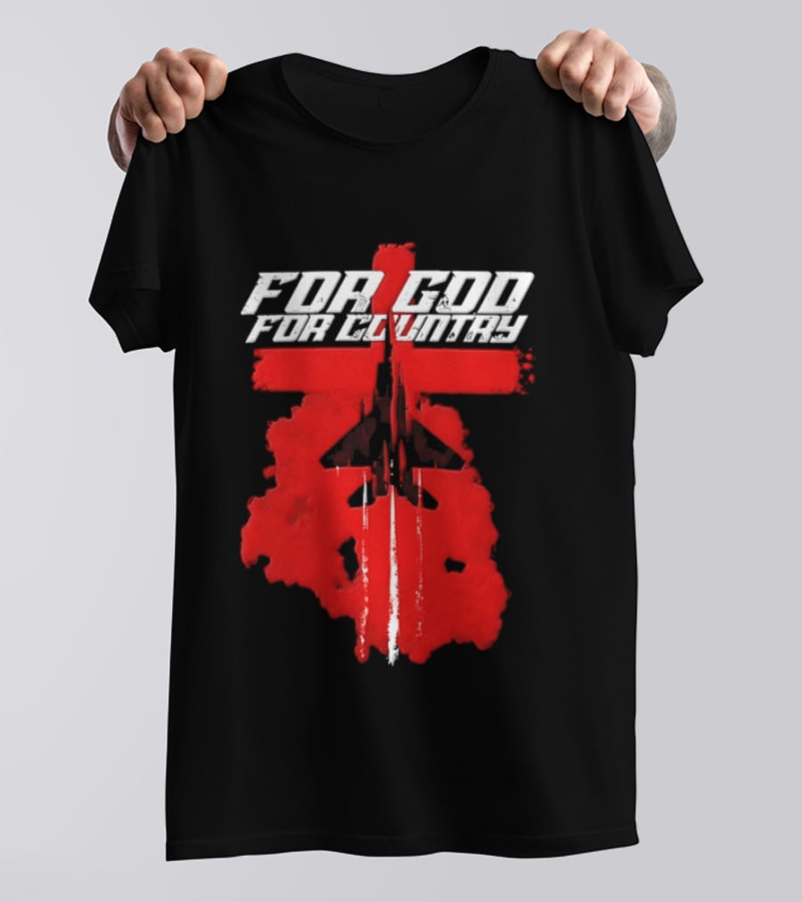 For God And For Country Red Fighter Jet Cross T-Shirt