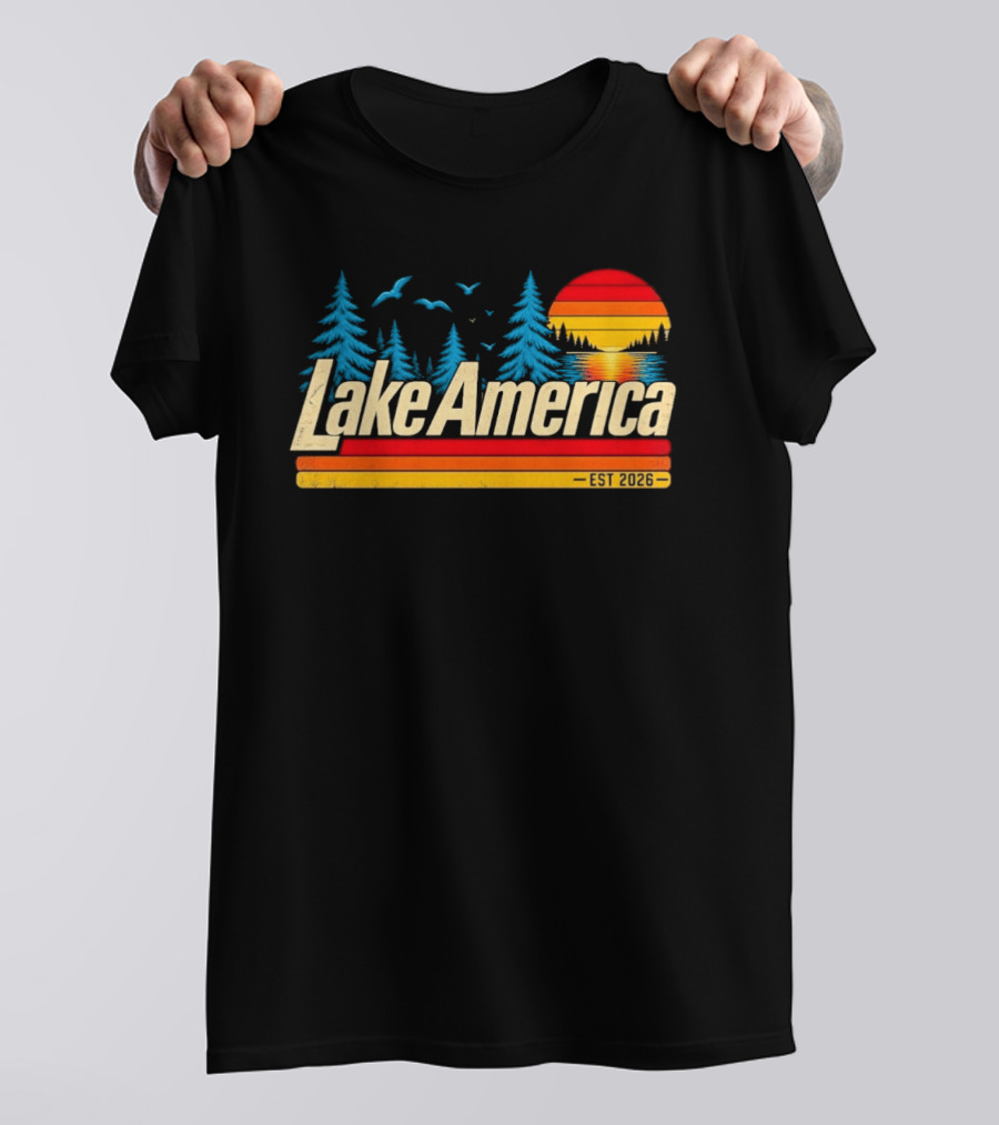 Lake America Est 2026 Sunset Trees Birds T-Shirt