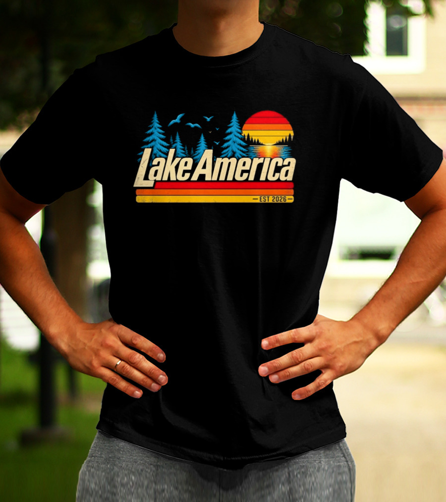 Lake America Est 2026 Sunset Trees Birds T-Shirt