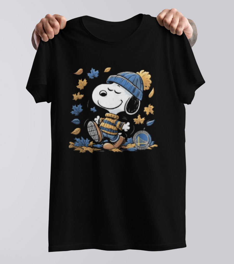 Golden State Warriors NBA Snoopy Autumn Leaves Beanie T-Shirt