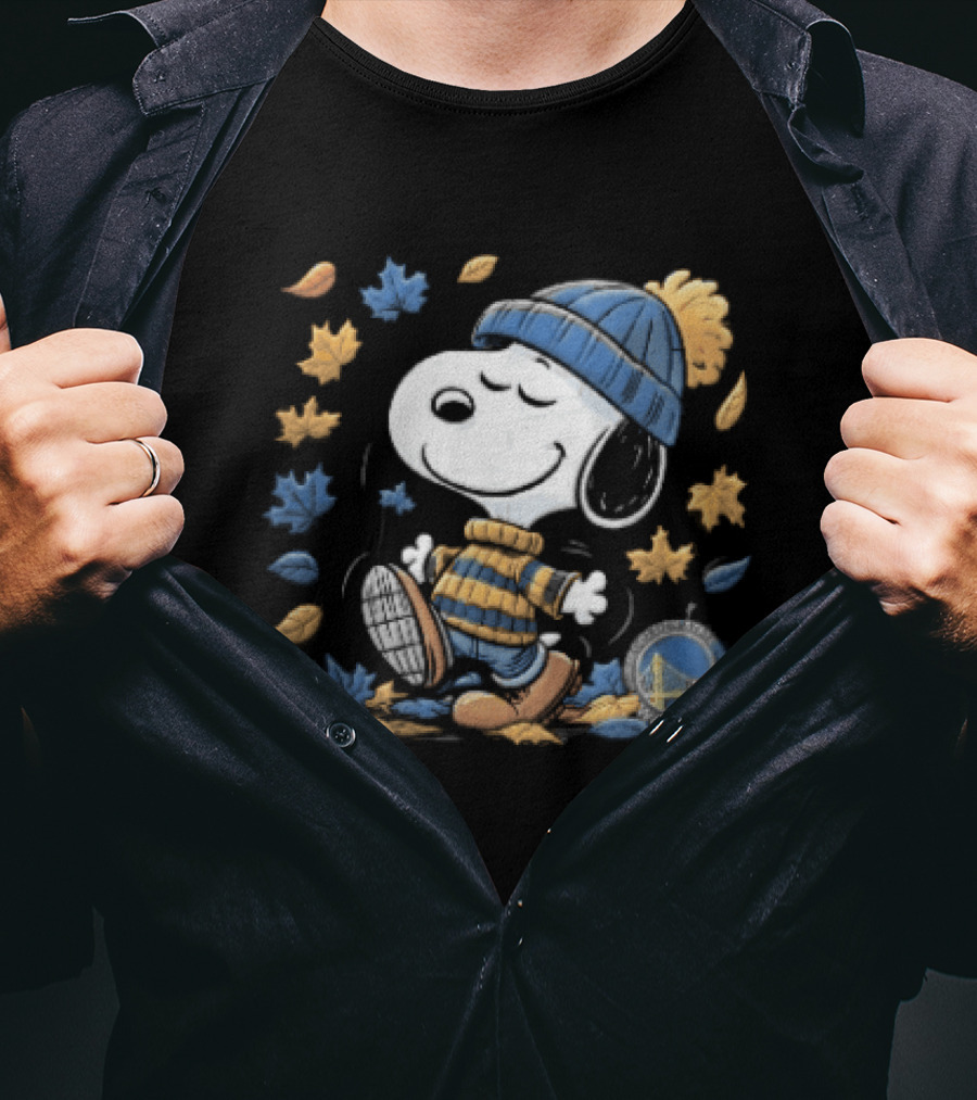 Golden State Warriors NBA Snoopy Autumn Leaves Beanie T-Shirt