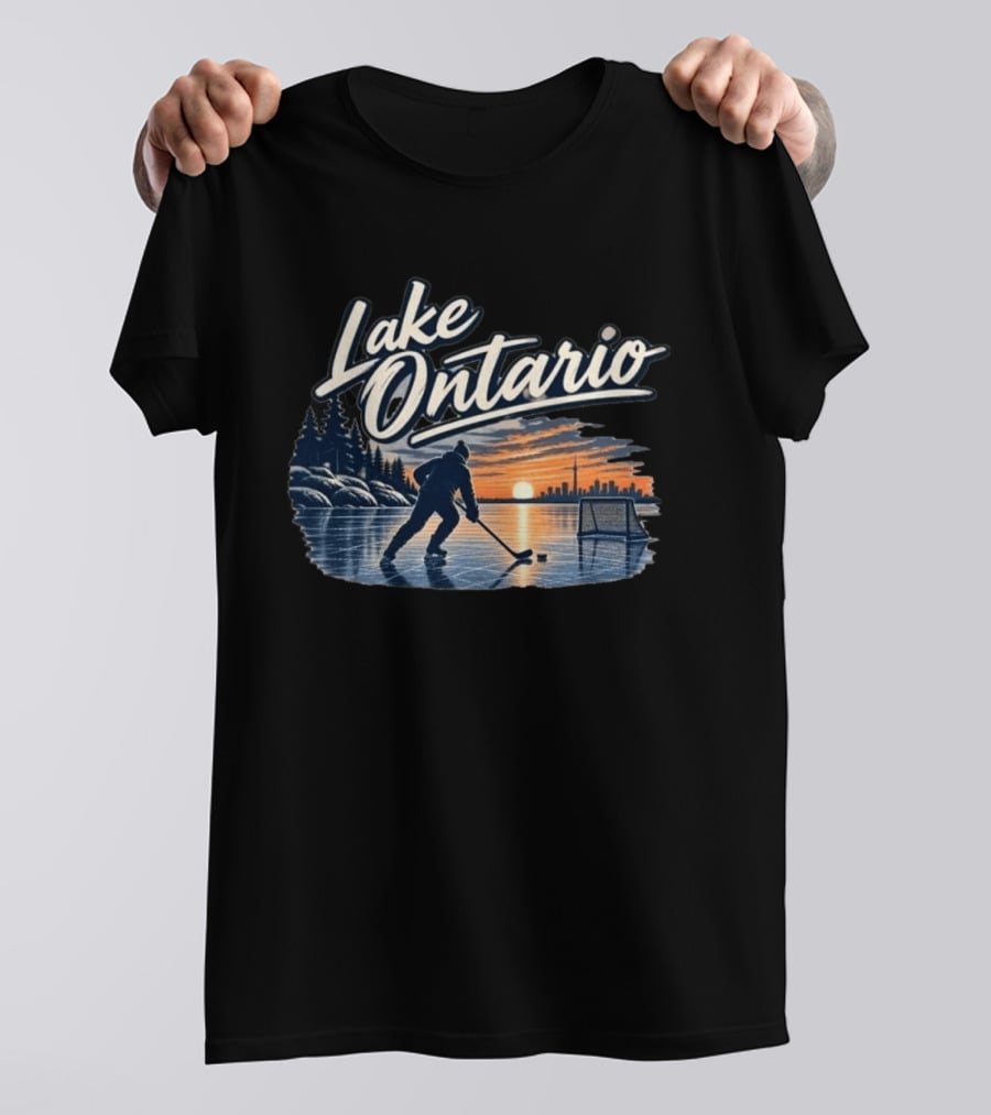 Lake Ontario Ice Hockey Sunset Silhouette With Toronto Cityscape T-Shirt