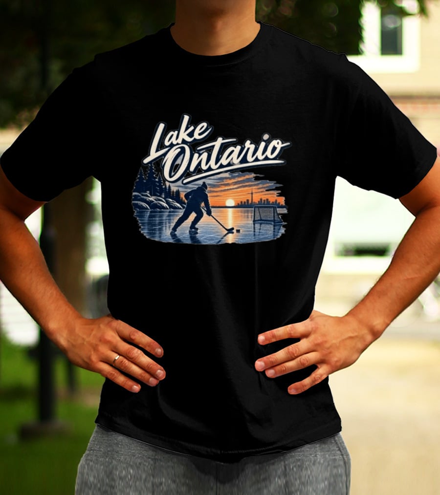 Lake Ontario Ice Hockey Sunset Silhouette With Toronto Cityscape T-Shirt