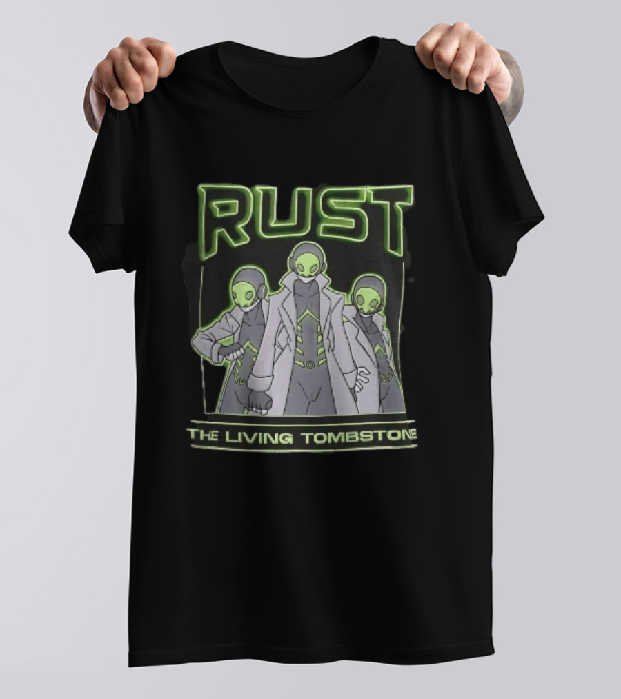 RUST The Living Tombstone Three Masked Figures Glowing Neon Trench Coats T-Shirt