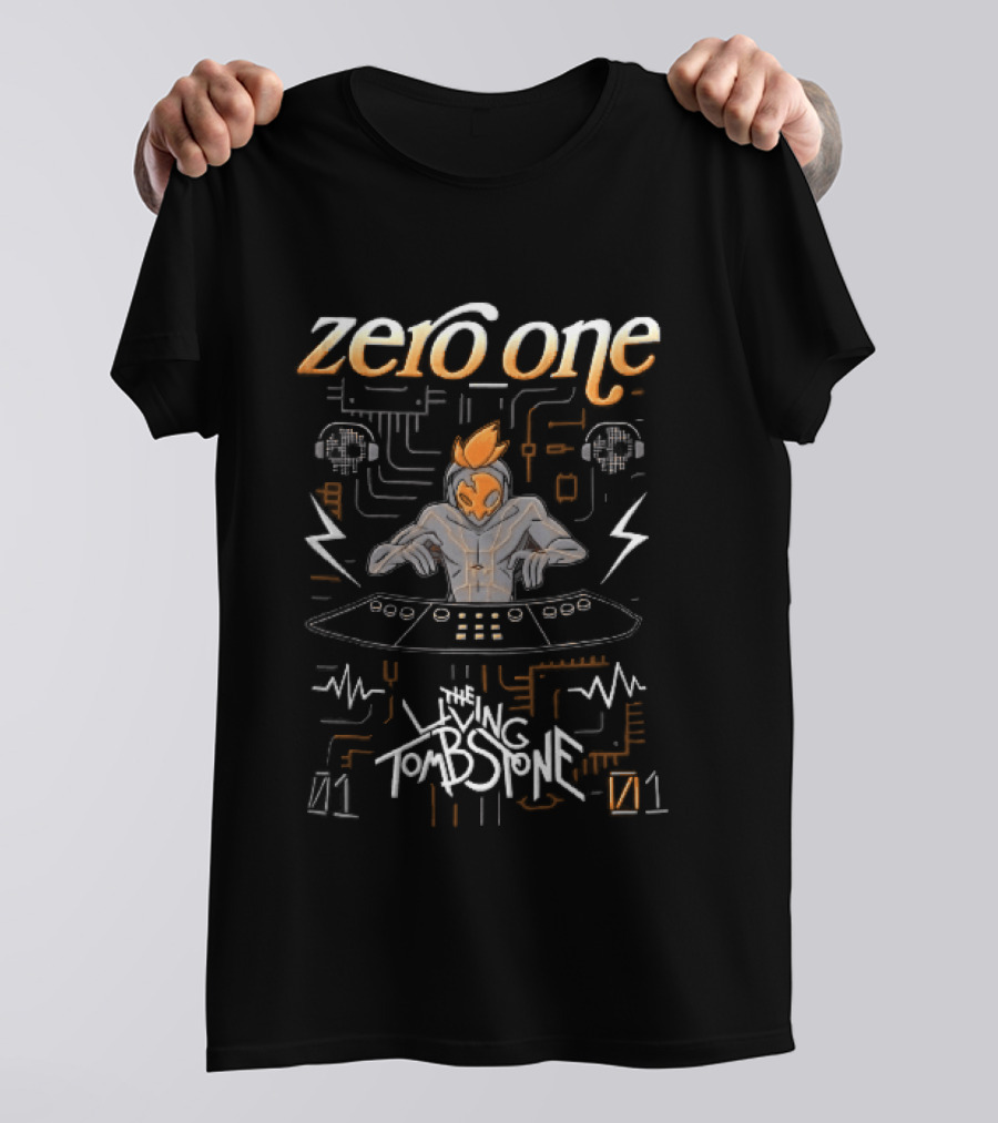 Zero One Living Tombstone Futuristic DJ Circuit Board 01 Soundwaves T-Shirt