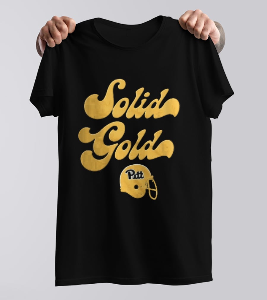 Pittsburgh Panthers Solid Gold Script Font Yellow Football Helmet T-Shirt