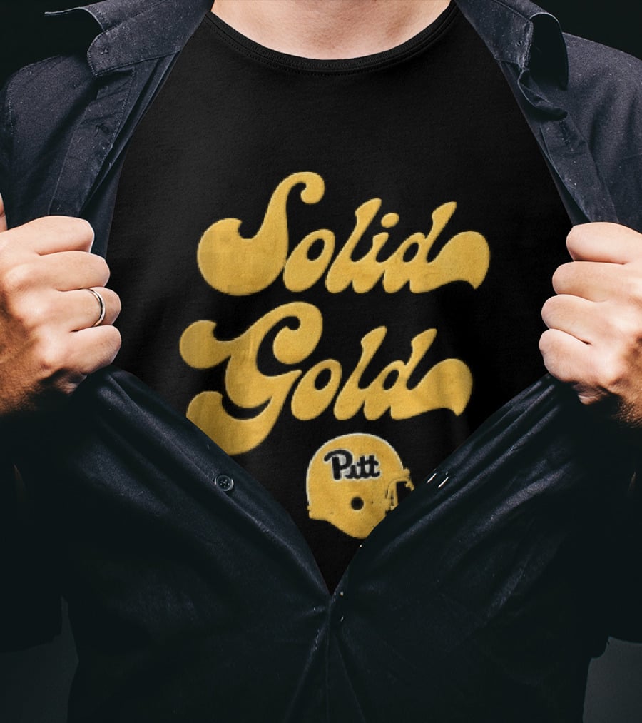 Pittsburgh Panthers Solid Gold Script Font Yellow Football Helmet T-Shirt