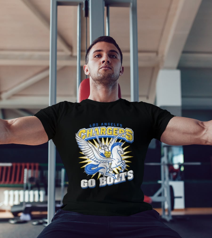 Los Angeles Chargers Go Bolts Hercules Pegasus Sword Cartoon Sunburst T-Shirt