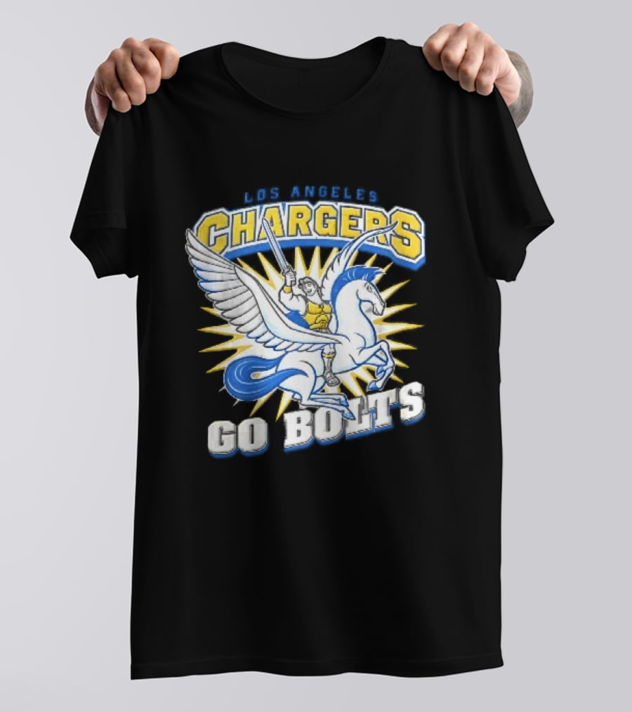 Los Angeles Chargers Go Bolts Hercules Pegasus Sword Cartoon Sunburst T-Shirt