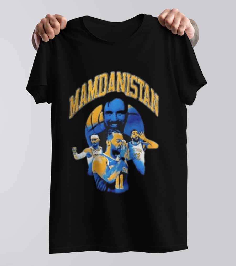 Mamdanistan Jalen Brunson Karl Anthony Towns Zohran Mamdani Halftone Basketball Collage T-Shirt