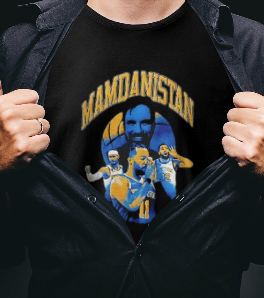 Mamdanistan Jalen Brunson Karl Anthony Towns Zohran Mamdani Halftone Basketball Collage T-Shirt