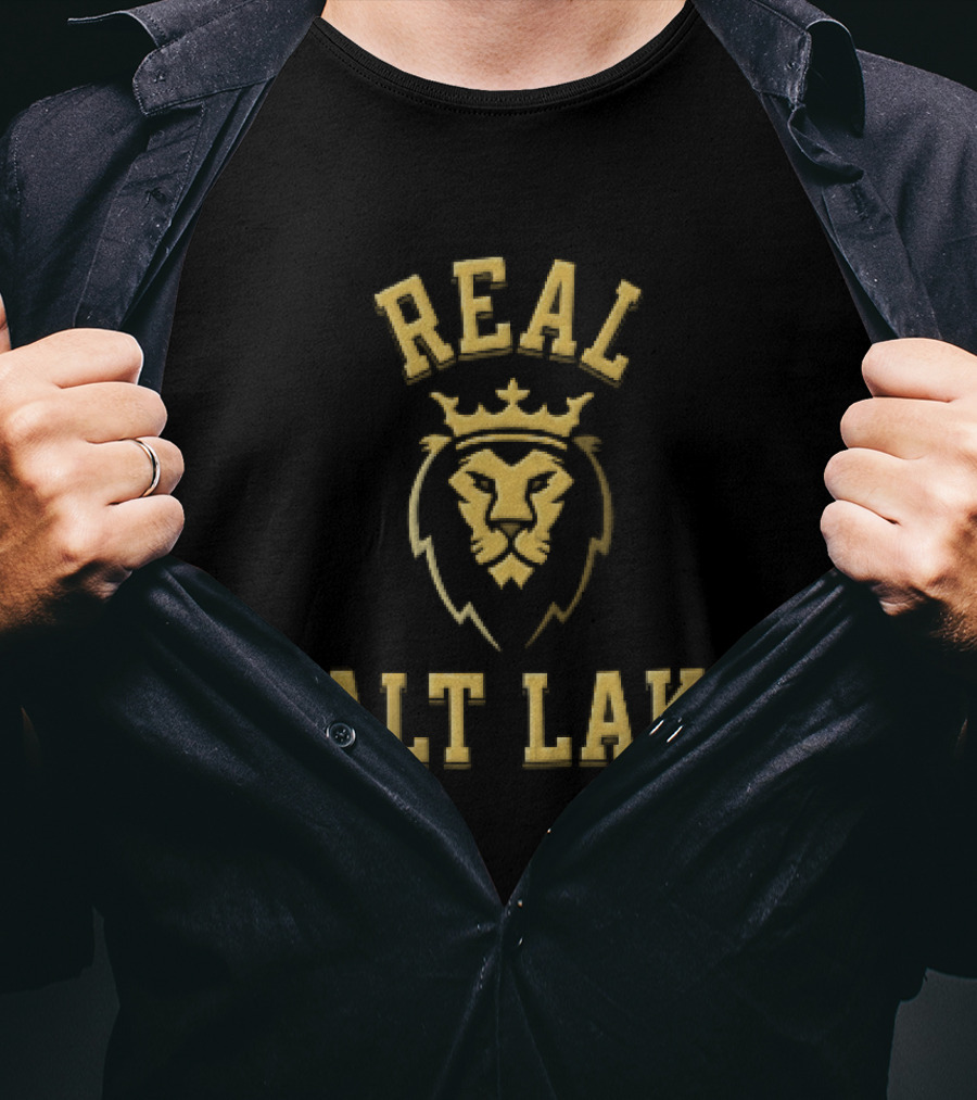 Real Salt Lake MLS Gold Maroon Crowned Lion Head T-Shirt