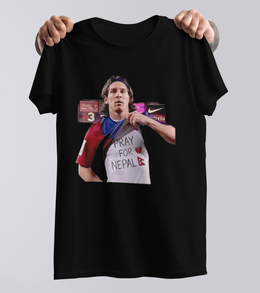 Messi Pray For Nepal 2026 Coca Cola Nike Estrella Football T-Shirt