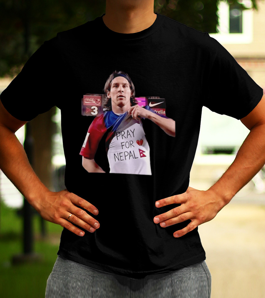 Messi Pray For Nepal 2026 Coca Cola Nike Estrella Football T-Shirt