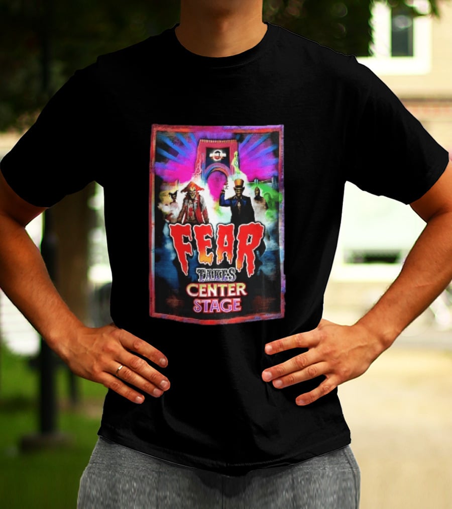Universal Studios Fear Takes Center Stage Horror Characters Neon Archway Fog T-Shirt