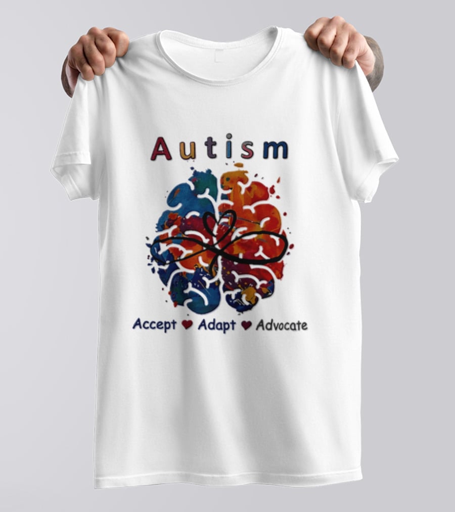 Autism Infinity Heart Accept Adapt Advocate Colorful Watercolor Brain T-Shirt
