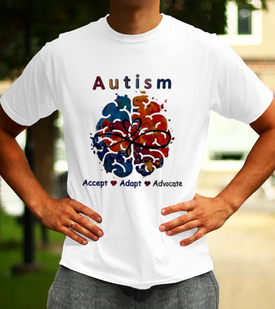 Autism Infinity Heart Accept Adapt Advocate Colorful Watercolor Brain T-Shirt