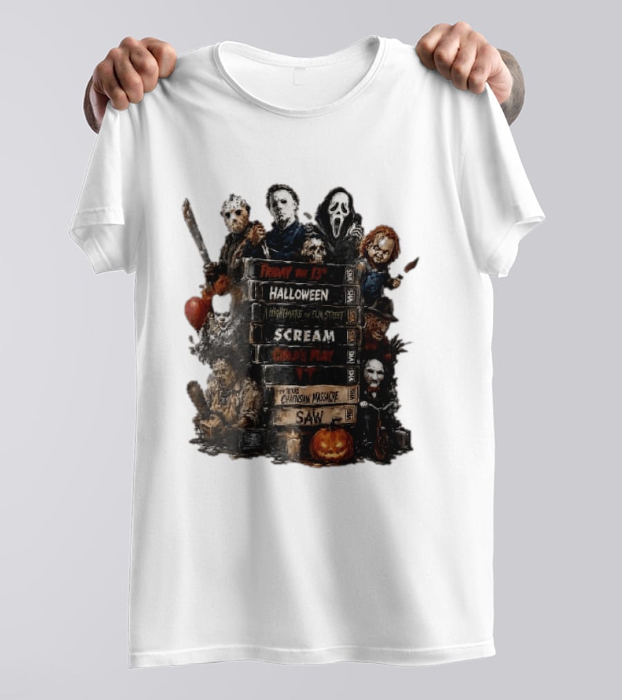 Friday The 13th Halloween Nightmare On Elm Street Scream Child's Play IT Texas Chainsaw Massacre Saw Horror Movie Stack T-Shirt