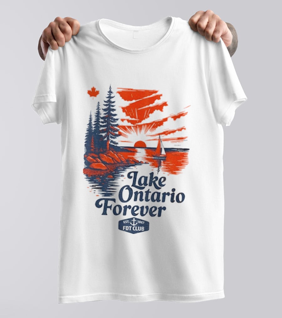 Lake Ontario Forever Sunset Sailboat FDT Club Canada Maple Leaf Scenery T-Shirt