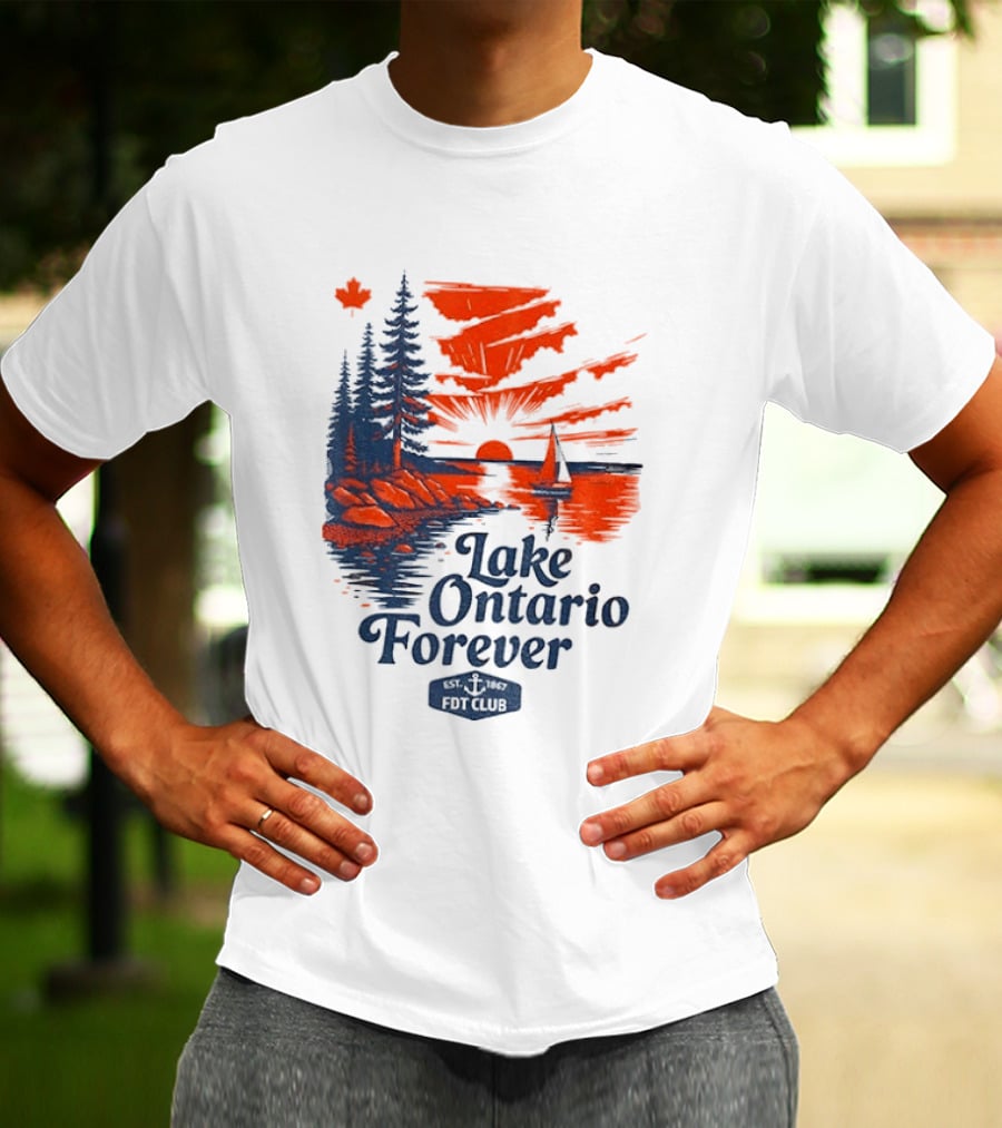 Lake Ontario Forever Sunset Sailboat FDT Club Canada Maple Leaf Scenery T-Shirt