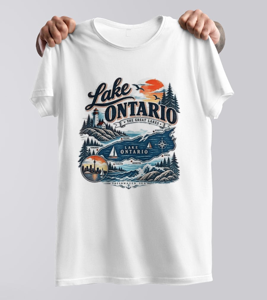 Lake Ontario The Great Lakes Map Toronto Hamilton Rochester Freshwater Sea T-Shirt