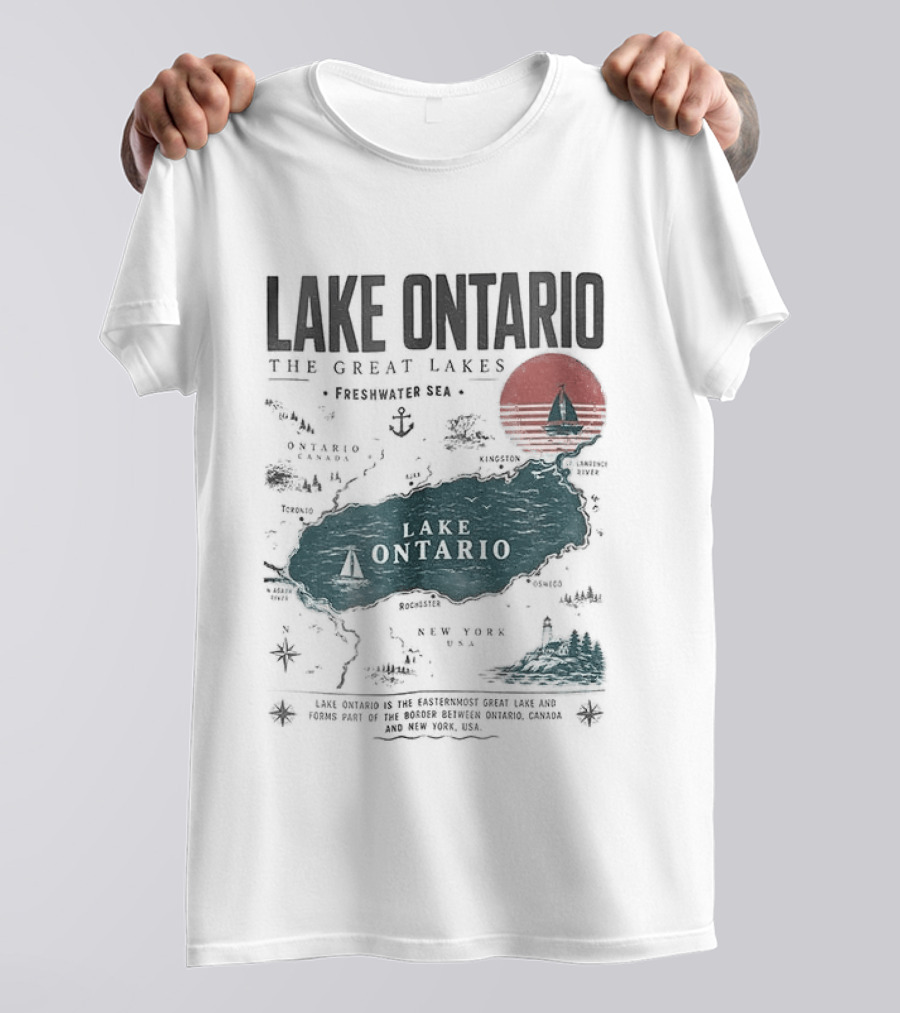 Lake Ontario Map And Sailboat The Great Lakes Resist T-Shirt