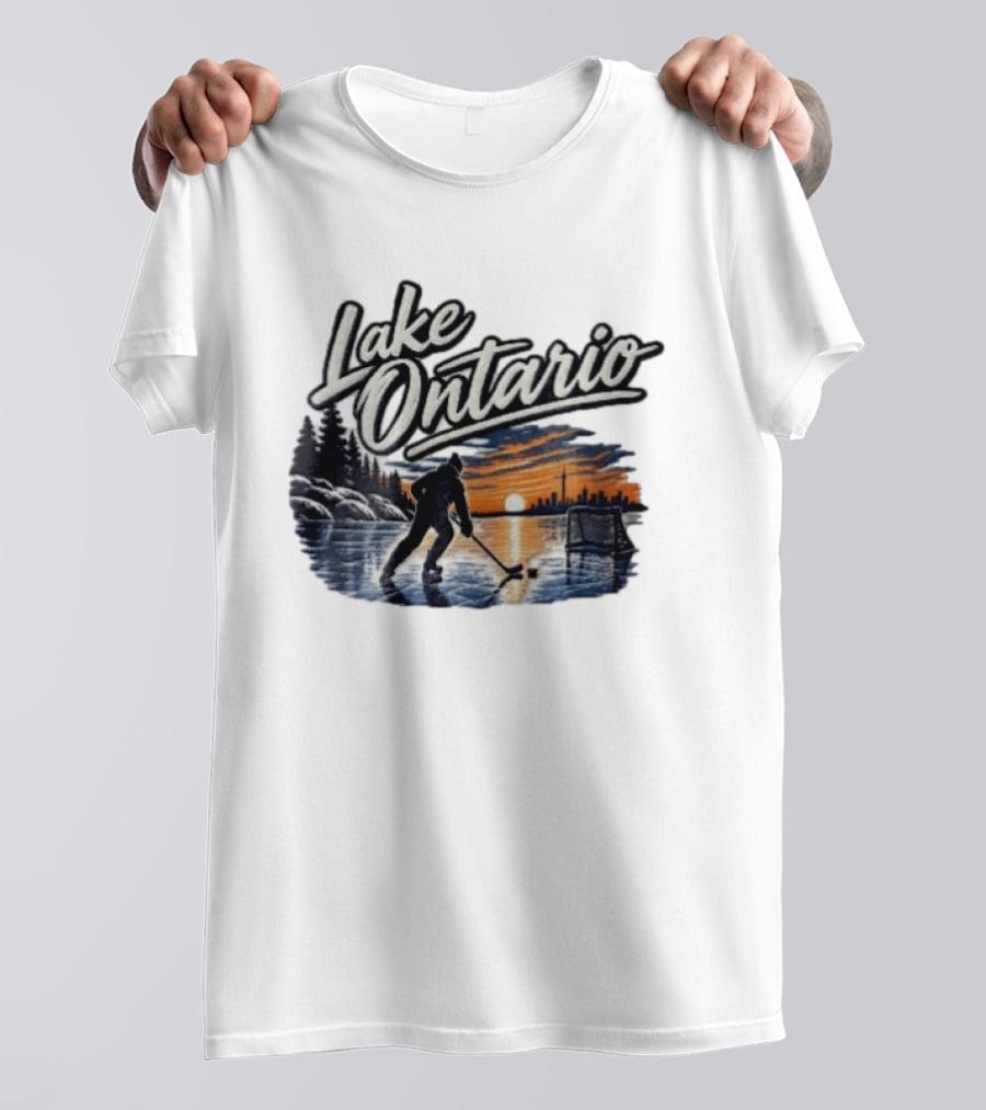 Lake Ontario Ice Hockey Player Skating Sunset Toronto Skyline T-Shirt