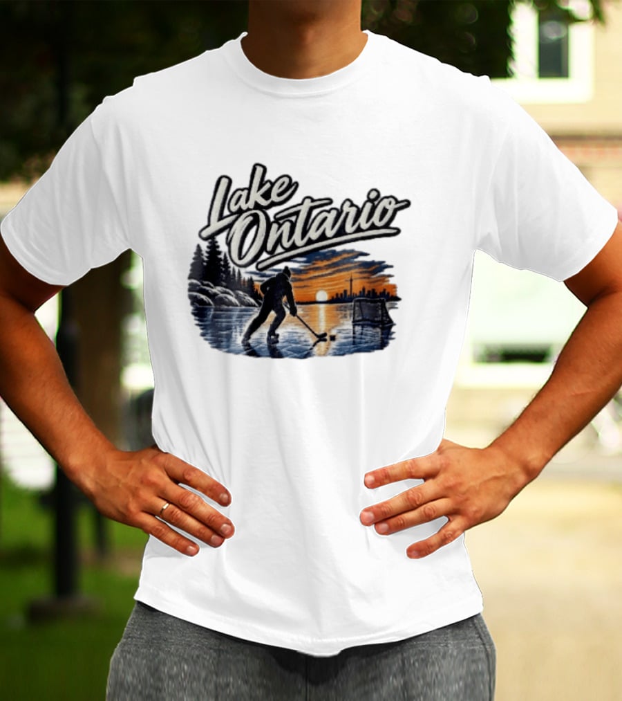 Lake Ontario Ice Hockey Player Skating Sunset Toronto Skyline T-Shirt
