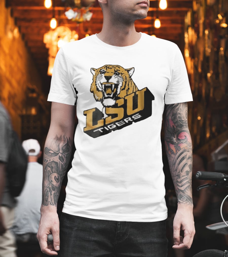 Louisiana State LSU Tigers Roaring 3D Block NCAA T-Shirt