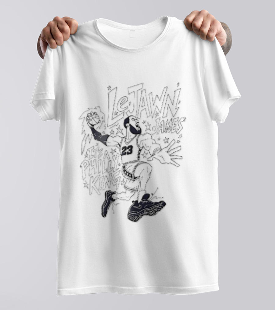Lejawn James Philly King Cartoon Basketball Player Dunking Line T-Shirt