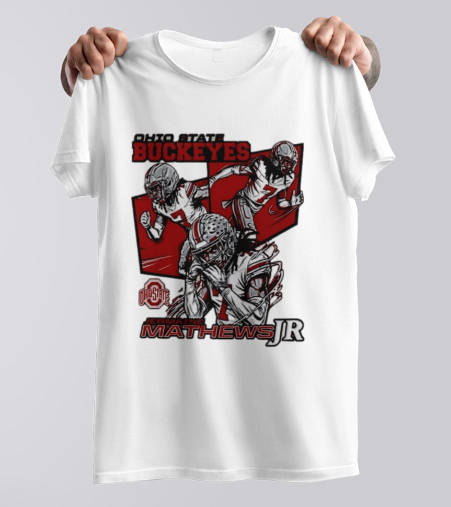 Ohio State Buckeyes Jermaine Mathews Jr. Comic Football Action T-Shirt
