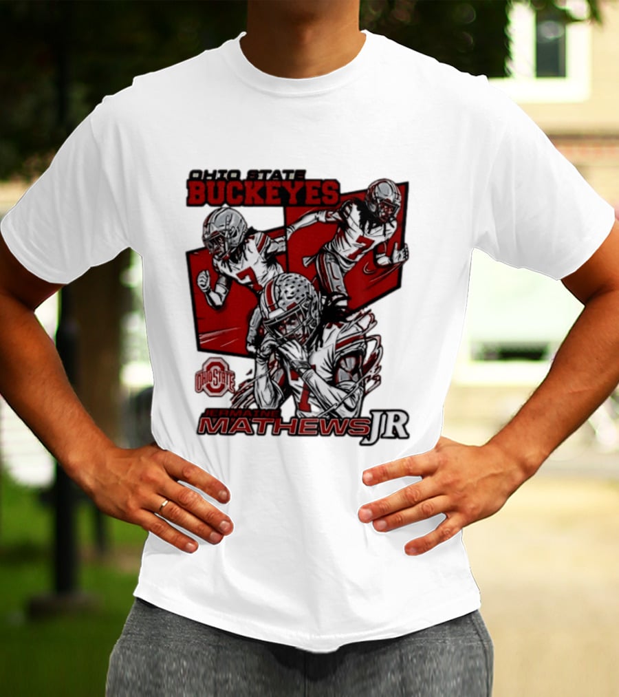 Ohio State Buckeyes Jermaine Mathews Jr. Comic Football Action T-Shirt
