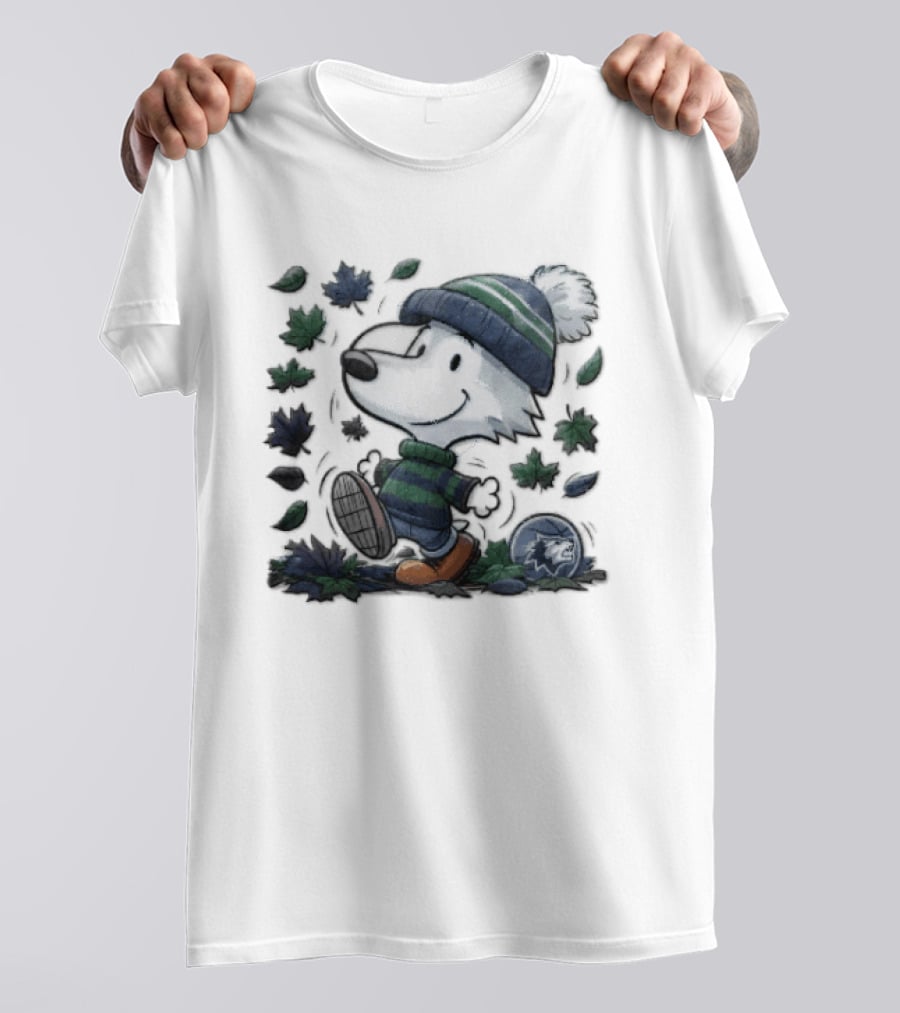 Minnesota Timberwolves Snoopy Beanie Boots Falling Leaves Cartoon T-Shirt