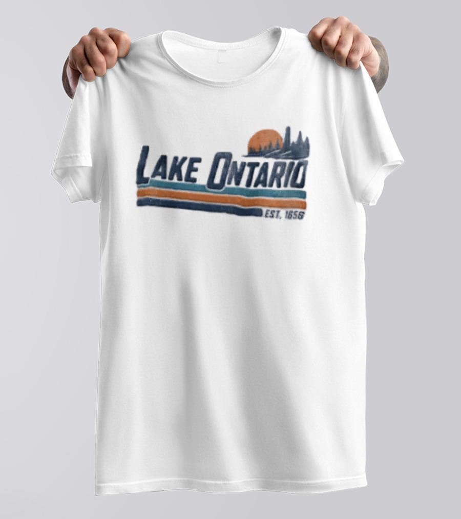Lake Ontario Sunset Lighthouse EST 1656 Pine Trees T-Shirt