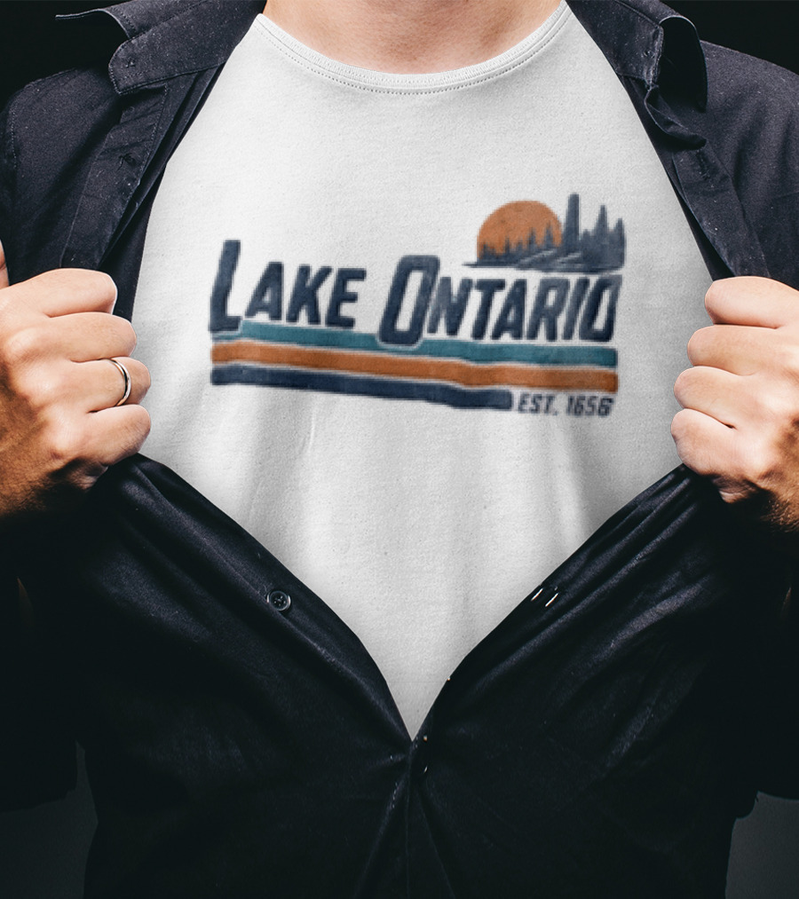 Lake Ontario Sunset Lighthouse EST 1656 Pine Trees T-Shirt