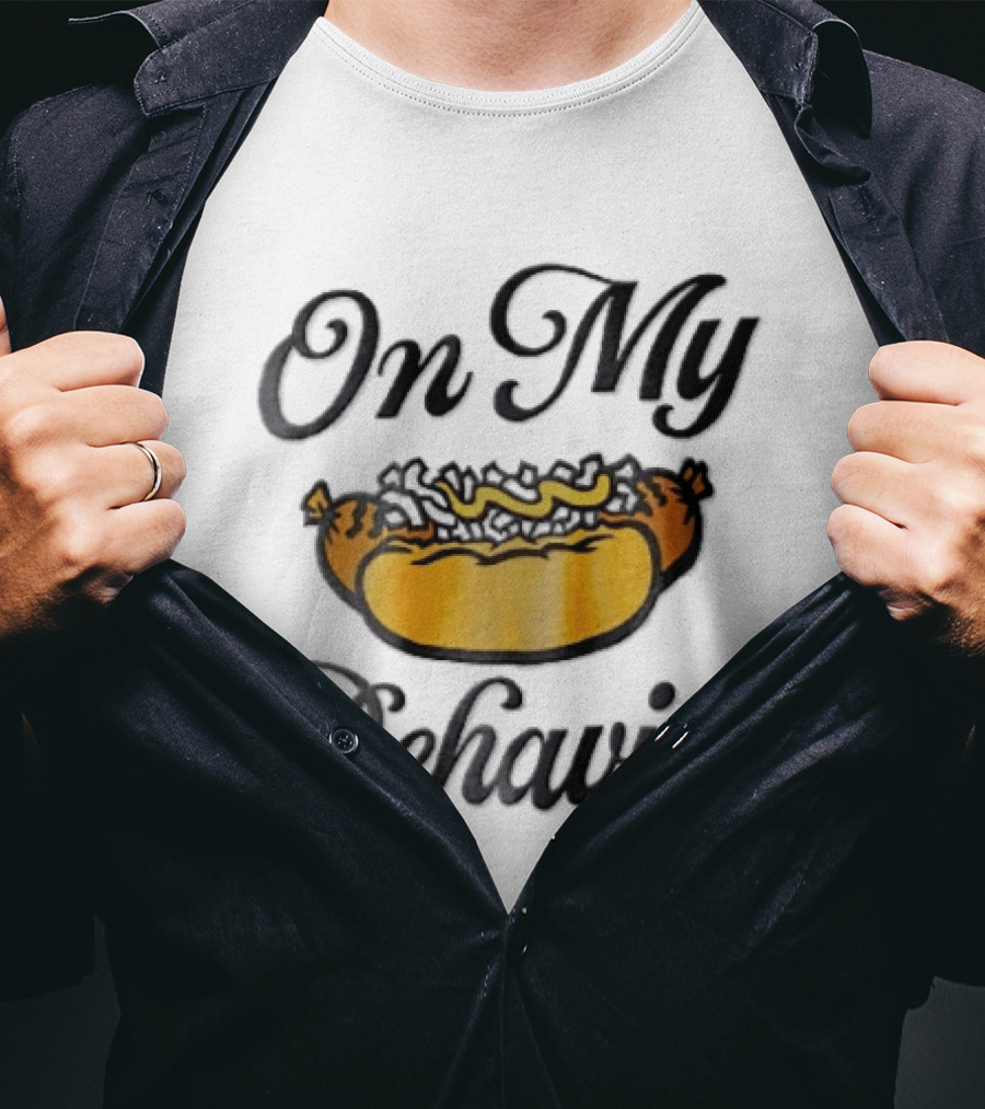 On My Behavior Hot Dog Mustard Relish Cartoon T-Shirt