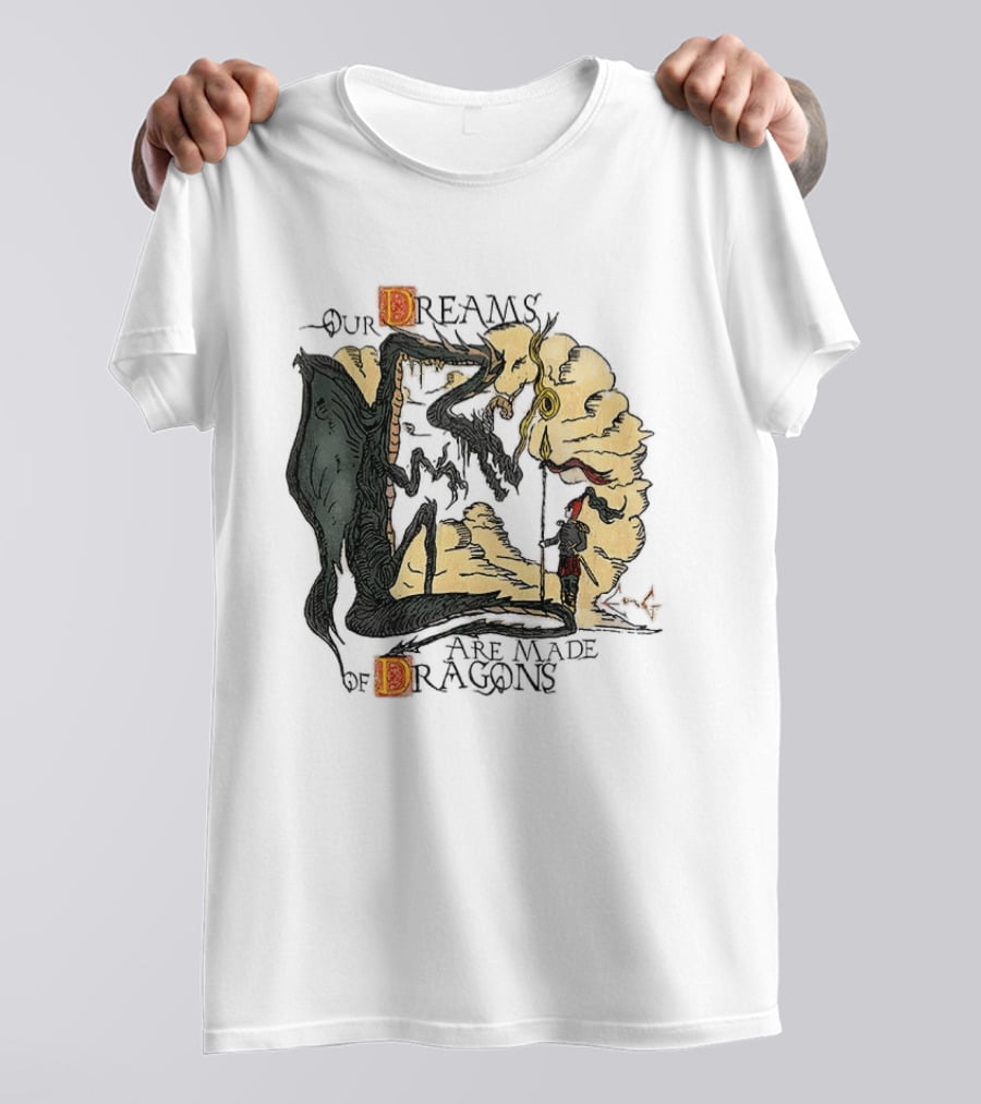Our Dreams Are Made Of Dragons Artwork Yellow Red Black Fantasy T-Shirt