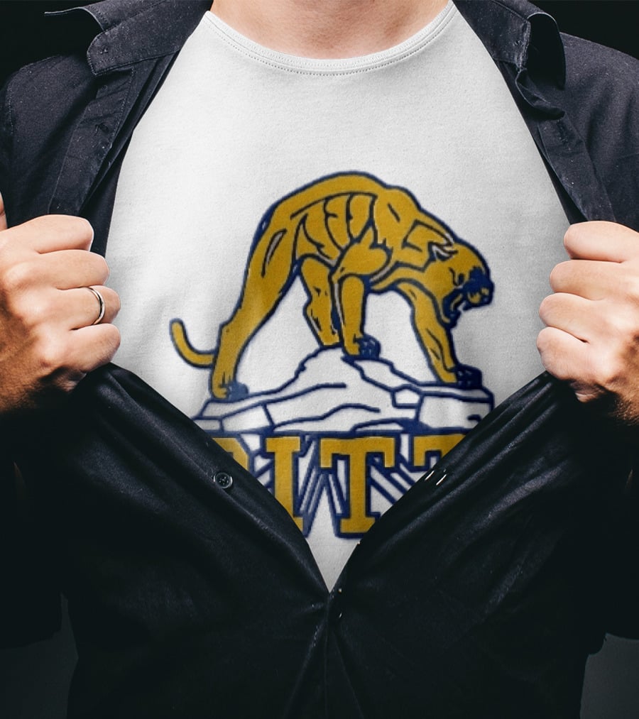 Pittsburgh Panthers Pitt Gold Panther Standing On Rock T-Shirt