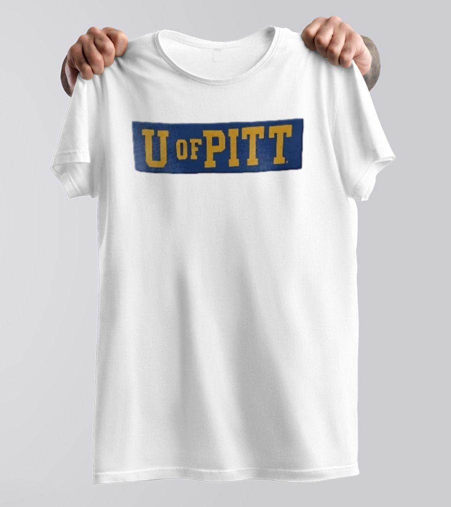 U Of Pitt Blue Wooden Board Yellow Lettering T-Shirt