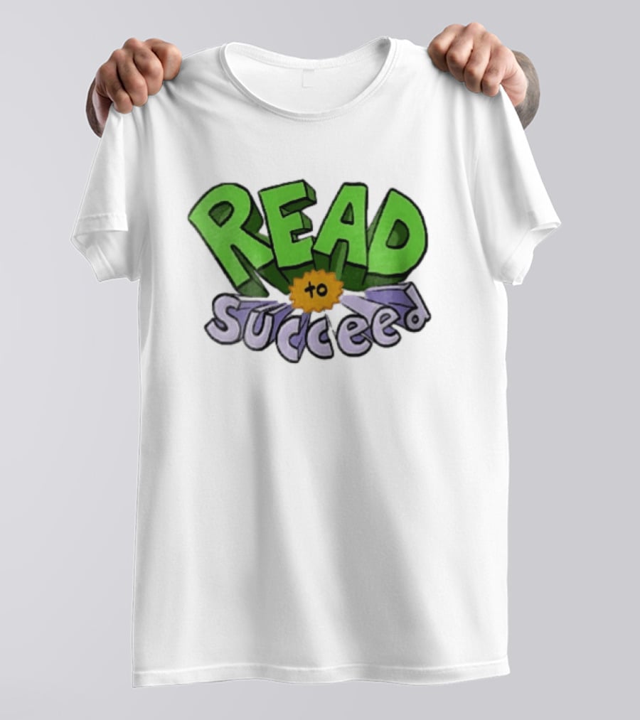 Read To Succeed Green Purple 3D Block Orange Burst Cartoon T-Shirt